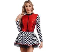 Miaeowve Women Checkerboard Race Car Driver Costume Speed Car Driver Short Jumpsuit A-line Tulle Skirt Halloween Costume Red S