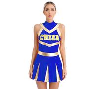 Miaeowve Womens 3PCS Schoolgirls Cheerleading Dance Outfits Costumes Pleated Leotard Dress Cheer Leader Uniform Royal Blue A M