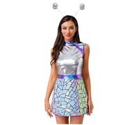 Miaeowve Women's Alien Astronaut Gradient Dress and Headwear Outer Space Warrior Theme Party Cosplay Costume Silver M