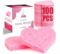 miaform 100 Pcs Compressed Facial Sponges, Natural Cosmetic Spa Sponges for Facial Cleansing, Exfoliating Mask (Pink Heart)