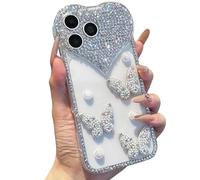 Miagon 3D Glitter Heart Gems Case for iPhone 16 Pro Max,Cute Perla Butterfly Sparkle Shiny Bling Cover Girly Bling Diamond Rhinestone Aesthetic Phone Bumper for Women Girls