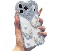 Miagon 3D Glitter Heart Gems Case for iPhone 17 Pro Max,Cute Perla Butterfly Sparkle Shiny Bling Cover Girly Bling Diamond Rhinestone Aesthetic Phone Bumper for Women Girls