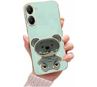 Miagon Bear Mirror Stand Case for Xiaomi Redmi A5,Quicksand Glitter Electroplated Soft TPU Protective Slim Shockproof Cover with Mirror Holder Kickstand Green