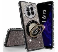 Miagon Bling Case for Honor Magic 5 Lite,Shiny Sparkle Electroplated Bumper Diamond Frame Glitter QuickSand Liquid Ring Stand Silicone Protective Cover Black