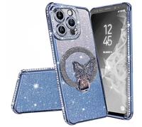 Miagon Bling Case for iPhone 11 Pro Max,Shiny Sparkle Electroplated Bumper Diamond Frame Glitter Butterfly Stand Silicone Protective Cover for Girls Women