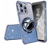 Miagon Bling Case for iPhone 11 Pro Max,Shiny Sparkle Electroplated Bumper Diamond Frame Glitter Makeup Mirror Ring Stand Silicone Protective Cover for Girls Women Blue