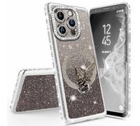 Miagon Bling Case for iPhone 13 Pro Max,Shiny Sparkle Electroplated Bumper Diamond Frame Glitter Butterfly Stand Silicone Protective Cover for Girls Women