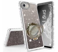 Miagon Bling Case for iPhone 16e,Shiny Sparkle Electroplated Bumper Diamond Frame Glitter QuickSand Liquid Ring Stand Silicone Protective Cover Silver