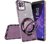Miagon Bling Case for Samsung Galaxy A12 5G/4G,Shiny Sparkle Electroplated Bumper Diamond Frame Glitter QuickSand Liquid Ring Stand Silicone Protective Cover Purple