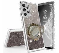 Miagon Bling Case for Samsung Galaxy A33 5G,Shiny Sparkle Electroplated Bumper Diamond Frame Glitter QuickSand Liquid Ring Stand Silicone Protective Cover Silver