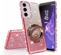Miagon Bling Case for Samsung Galaxy A34 5G,Shiny Sparkle Electroplated Bumper Diamond Frame Glitter QuickSand Liquid Ring Stand Silicone Protective Cover Rose Gold