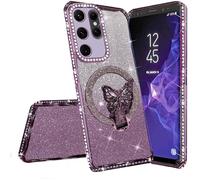 Miagon Bling Case for Samsung Galaxy S24 Ultra,Shiny Sparkle Electroplated Bumper Diamond Frame Glitter Butterfly Stand Silicone Protective Cover for Girls Women