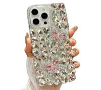 Miagon Bling Diamond Butterfly Phone Cover for iPhone 16 Pro Max,Handmade 3D Luxury Sparkle Crystal Rhinestone Shiny Glitter Full Stones Back Case for Women Girls