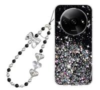 Miagon Glitter Cover for Xiaomi Redmi A3,Soft Silicone Clear Sparkly Bling Star Bumper Case with Lovely Heart Butterfly Pearl Bracelet Chain Strap