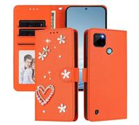 Miagon Glitter Diamond Wallet Phone Case Cover for Realme C21Y/C25Y,Rhinestone Heart Flower Pearl PU Leather Folio Flip Skin Magnetic Closure Card Slots