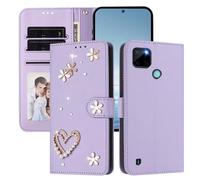 Miagon Glitter Diamond Wallet Phone Case Cover for Realme C21Y/C25Y,Rhinestone Heart Flower Pearl PU Leather Folio Flip Skin Magnetic Closure Card Slots