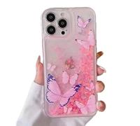 Miagon Luminous Effect Moving Quicksand Butterfly Case for iPhone 13 Pro Max,Noctilucent Glow in the Dark Cover Flowing Glitter Fluorescent Sparkle Liquid Clear Bumper