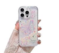 Miagon Luminous Effect Moving Quicksand Butterfly Case for iPhone 13 Pro,Noctilucent Glow in the Dark Cover Flowing Glitter Fluorescent Sparkle Liquid Clear Bumper