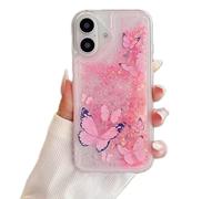 Miagon Luminous Effect Moving Quicksand Butterfly Case for iPhone 16,Noctilucent Glow in the Dark Cover Flowing Glitter Fluorescent Sparkle Liquid Clear Bumper