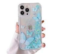 Miagon Luminous Effect Moving Quicksand Butterfly Case for iPhone 16 Pro Max,Noctilucent Glow in the Dark Cover Flowing Glitter Fluorescent Sparkle Liquid Clear Bumper