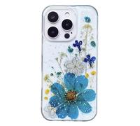Miagon Real Dry Flower Case for iPhone 12 Pro/12,Bling Glitter Clear Pressed Dried Flowers Hard Cover Girls Women Floral Rubber Girly Aesthetic Sparkle Unique Handmade Bumper