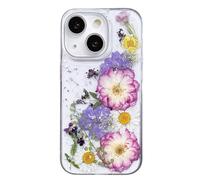 Miagon Real Dry Flower Case for iPhone 13 Mini,Bling Glitter Clear Pressed Dried Flowers Hard Cover Girls Women Floral Rubber Girly Aesthetic Sparkle Unique Handmade Bumper