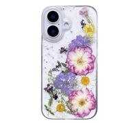 Miagon Real Dry Flower Case for iPhone 16 Plus,Bling Glitter Clear Pressed Dried Flowers Hard Cover Girls Women Floral Rubber Girly Aesthetic Sparkle Unique Handmade Bumper