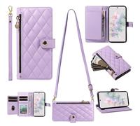 Miagon Zipper Crossbody Wallet Case Cover for Realme C67 4G,Rhombic Magnetic Card Holders Pocket Purse Wristlet Protective PU Leather Kickstand Bumper Purple