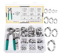 MIAHART 120Pcs Stainless Steel Single Ear Hose Clamps with Ear Clamp Pincer 10 Sizes 304 Stepless Crimp Clamp for Securing PEX Tubing Pipe Hoses and Automotive Use with Storage Box,1/4 inch-1 1/8 inch
