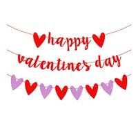 MIAHART 3 Pcs Happy Valentine's Day Glittery Heart Garland Banner Valentine's Day Decorations for Party, Anniversary, Wedding, Engagement, Bridal Shower