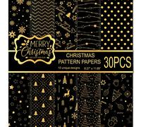 MIAHART 30 Sheets Christmas Pattern Paper Set A4 Size Black and Gold Festival Decorative Craft Paper Double-Sided for Card Making Scrapbook, 10 Designs