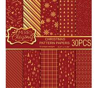MIAHART 30 Sheets Christmas Pattern Paper Set A4 Size Red and Gold Festival Decorative Craft Paper Double-Sided for Card Making Scrapbook, 10 Designs