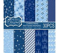 MIAHART 30 Sheets Merry Christmas Pattern Paper Set A4 Size 10 Designs Festival Decorative Craft Paper Double-Sided for Card Making Scrapbook, Blue and White