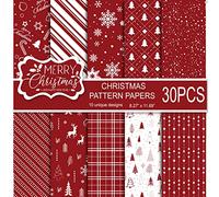 MIAHART 30 Sheets Merry Christmas Pattern Paper Set A4 Size 10 Designs Festival Decorative Craft Paper Double-Sided for Card Making Scrapbook, Red and White