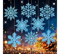 MIAHART 40 Pack Christmas Blue Snowflake Ornaments 4 Inch Blue Plastic Glitter Snowflake Ornaments for Christmas Tree Decorations Winter Wedding Xmas Party Supplies