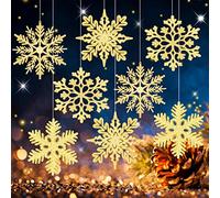 MIAHART 40 Pack Christmas Gold Snowflake Ornaments 4 Inch Gold Plastic Glitter Snowflake Ornaments for Christmas Tree Decorations Winter Wedding Xmas Party Supplies