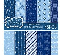 MIAHART 45 Sheets Merry Christmas Pattern Paper Set 10 Designs Festival Decorative Craft Paper Double-Sided for Card Making Scrapbook, A4 Size-Blue and White
