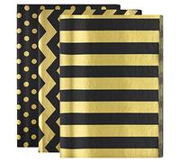 MIAHART 60 Pcs Gold Black Tissue Paper Bulk 3 Style Decorative Metallic Wrapping Paper for Birthday Weddings Christmas Party Decoration, DIY Arts Crafts