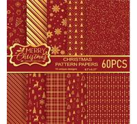 MIAHART 60 Pieces Merry Christmas Pattern Paper Set 10 Designs Festival Craft Paper for Card Making Scrapbook (Red & Gold, A5)