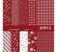 MIAHART 60 Pieces Merry Christmas Pattern Paper Set 10 Designs Festival Craft Paper for Card Making Scrapbook (Red & White, A5)