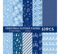 MIAHART 60 Pieces Merry Christmas Pattern Paper Set 10 Designs Festival Craft Paper for Card Making Scrapbook (Blue & White, A5)