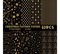 MIAHART 60 Pieces Merry Christmas Pattern Paper Set 10 Designs Festival Craft Paper for Card Making Scrapbook (Black & Gold, A5)