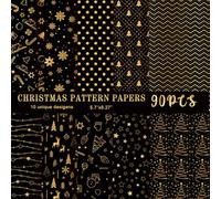MIAHART 90 Sheets Merry Christmas Pattern Paper Set 10 Designs A5 Size Festival Decorative Craft Paper for Card Making Scrapbook (Black & Gold, A5-90)
