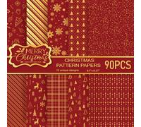 MIAHART 90 Sheets Merry Christmas Pattern Paper Set 10 Designs A5 Size Festival Decorative Craft Paper for Card Making Scrapbook (Red & Gold, A5-90)