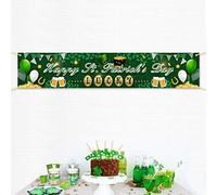 MIAHART Happy St. Patrick's Day Banner Irish Lucky Shamrock Banner Green Clover Table Runner for St. Patrick Day Decorations 70.8 x 15.7 Inch