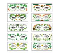 Miaija 10Pieces St Patricks Day Face Tattoos Lucky Clover Leprechaun Irish Temporary Tattoos Green Party Face Art Stickers for Women St Patricks Day Outfits Makeup Accessories