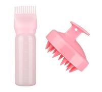 Miaija 2 Pcs Root Comb Applicator Bottle with Scalp Massager Shampoo Brush Hair Oil Dye Brush Bottle with Measurement Markings Plastic Design Graduated Scale for Hair Colouring and Conditioning