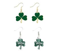 Miaija 2Pairs St. Patrick's Day Earrings Lucky Irish Shamrock Dangle Earrings Clover Earrings with Letter Cute Accessories for Women Girls