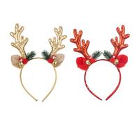 Miaija 2Pieces Christmas Reindeer Antlers Headband Sequin Lovely Hairhoops with Bell Red Gold Xmas Hair Hoops for Holiday Party Decoration