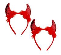 Miaija 2Pieces Devil Horns Headband Red Sequin Masquerade Headband Devil Costume Photo Props for Fun Alice Band Accessories